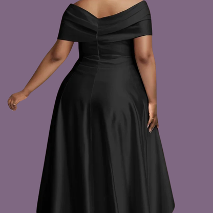 Elegant V-Neck Pleated Evening Dress – High Waist A-Line Long Party Dress for Women