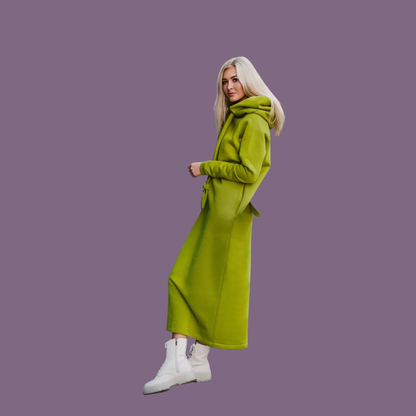 Cozy Knitted Velvet Hoodie Dress – Loose Fit Long Winter Dress for Women
