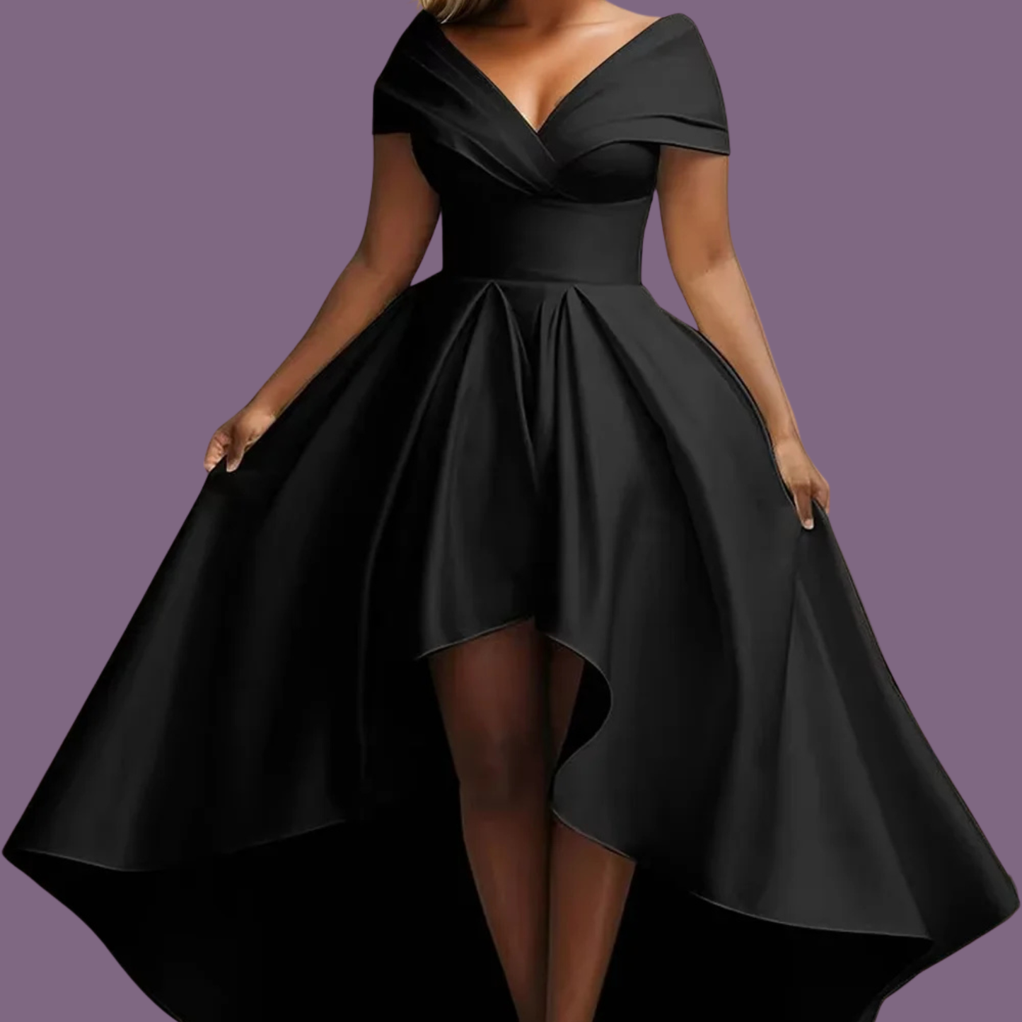 Elegant V-Neck Pleated Evening Dress – High Waist A-Line Long Party Dress for Women