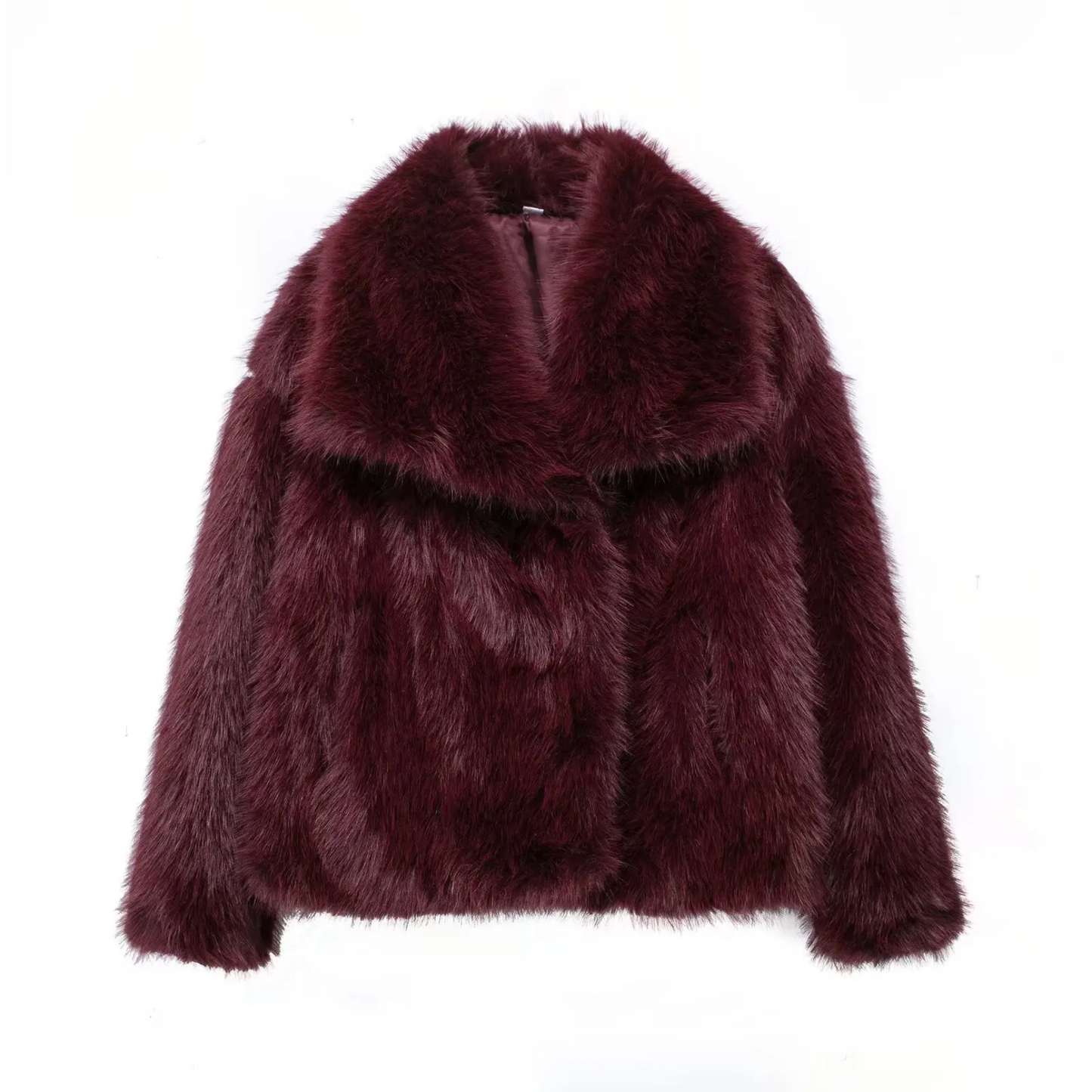 Cropped Faux Fur Jacket for Women – Plush Thick Winter Coat with Snap Buttons & Lapel Collar