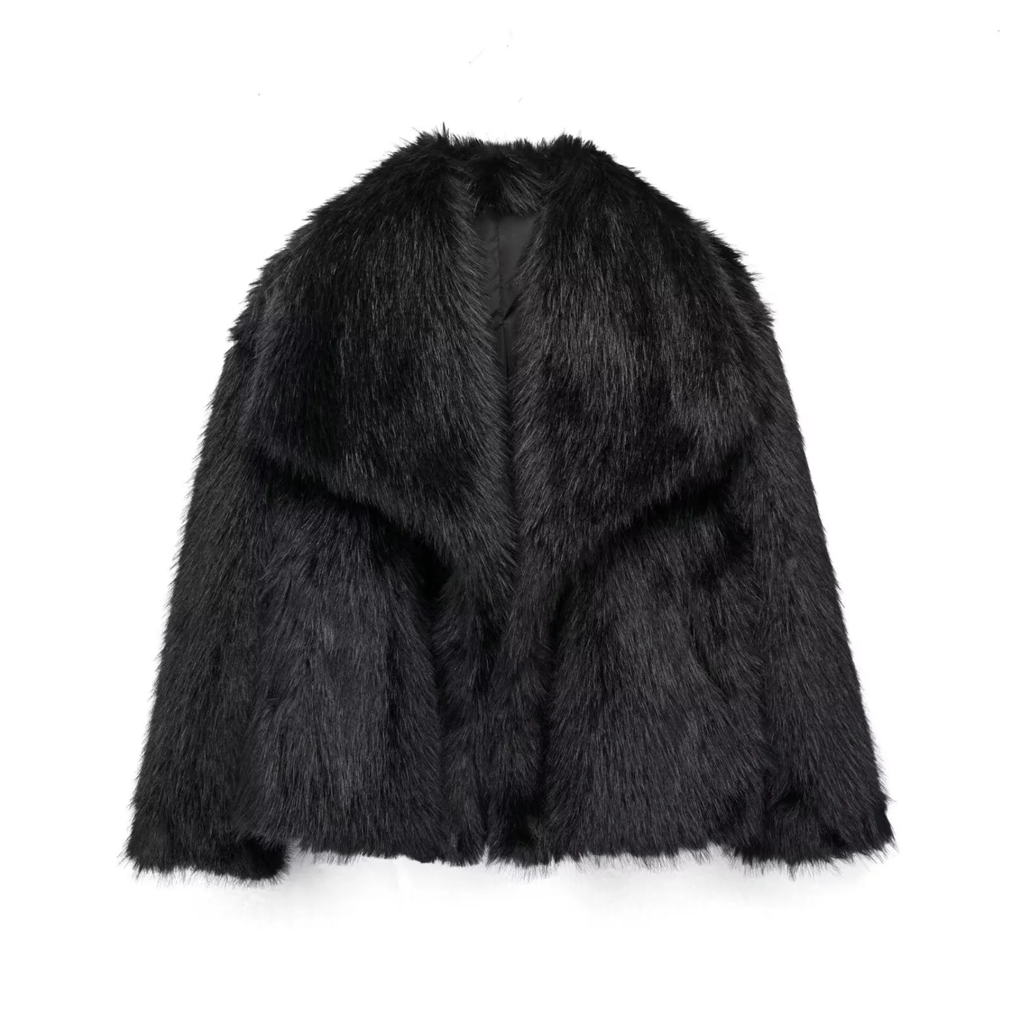 Cropped Faux Fur Jacket for Women – Plush Thick Winter Coat with Snap Buttons & Lapel Collar